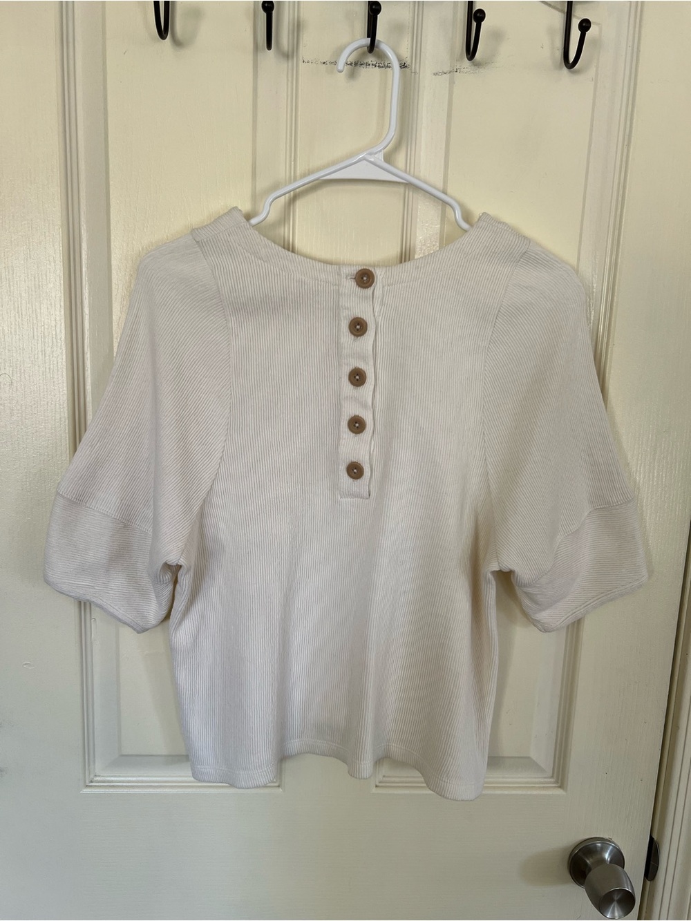 Madewell Ivory Ribbed Boxy Top Button Back Size M - Picture 7 of 9